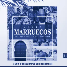 Cartel del viaje a Marruecos de la RUT, en duotono azul de archivo