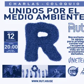 Cartel de la jornada Unidos por el Medio Ambiente en la RUT, en duotono azul de archivo