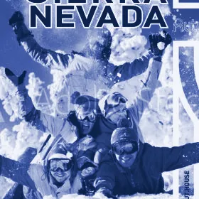 Cartel del viaje a Sierra Nevada de la RUT, en duotono azul de archivo